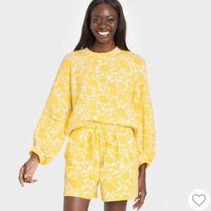 Floral yellow lounge shorts and matching sweater
